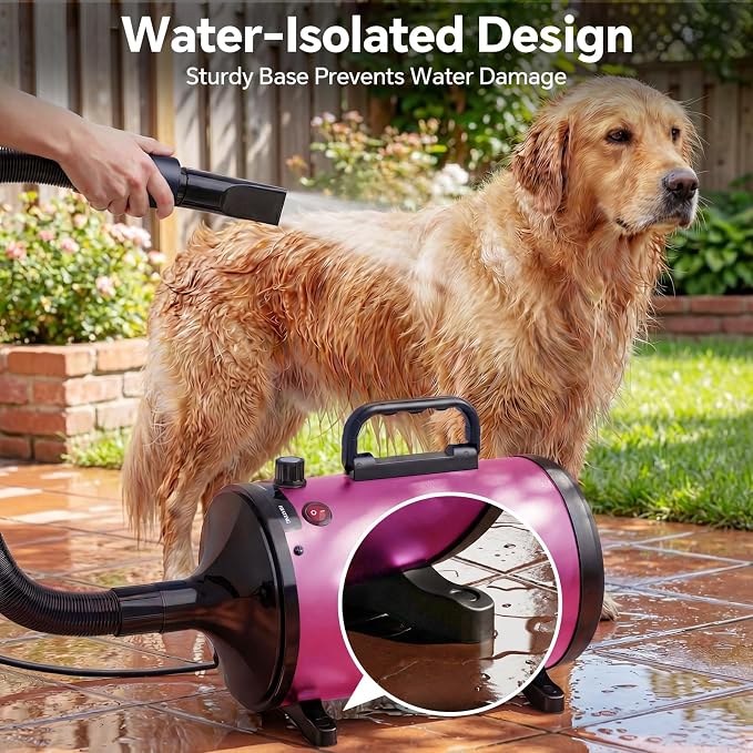 Dog Dryer High Velocity Dog Hair Dryer 5.2HP/3800W, Stepless Adjustable Speed Temperature Dogs Grooming Blow Dryer, Pet Dryer with 4 Nozzles,Blow Dryer for Dogs, Pink