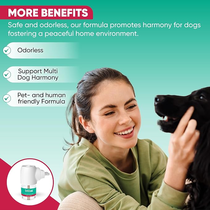 Calming Diffuser for Dog: Appeasing Dog Pheromones Calming Diffuser Plug in Kit for Separation Anxiety, Stress Chewing, Peeing Accidents, 2 Diffusers + 2 Refills