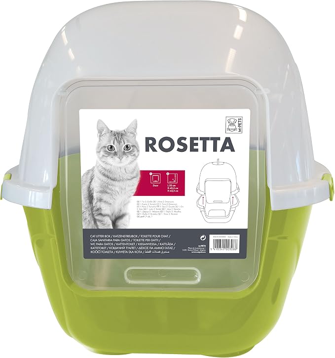 Covered Cat Litter Box with Clear Removable Top Cover – High-Sided Hooded Cat Toilet with Spill Protection & Easy-Clean Non-Stick Surface (Green, 50 x 42.4 x 44.5 cm)