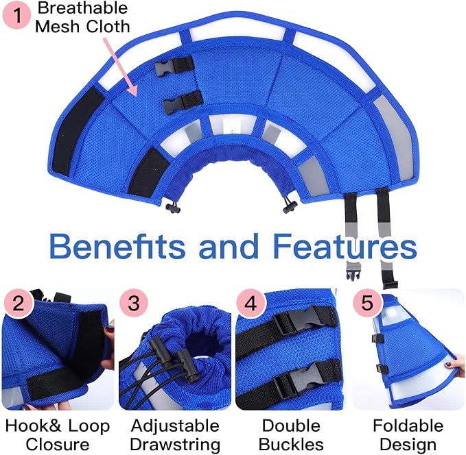 Dog Recovery Collars & Cones, Medium Dog Collar, Blue, L | Adjustable Dog Soft Cone, Stop Licking Wounds After Surgery & Skin Disease, Lightweight, Comfortable Elizabethan Collar