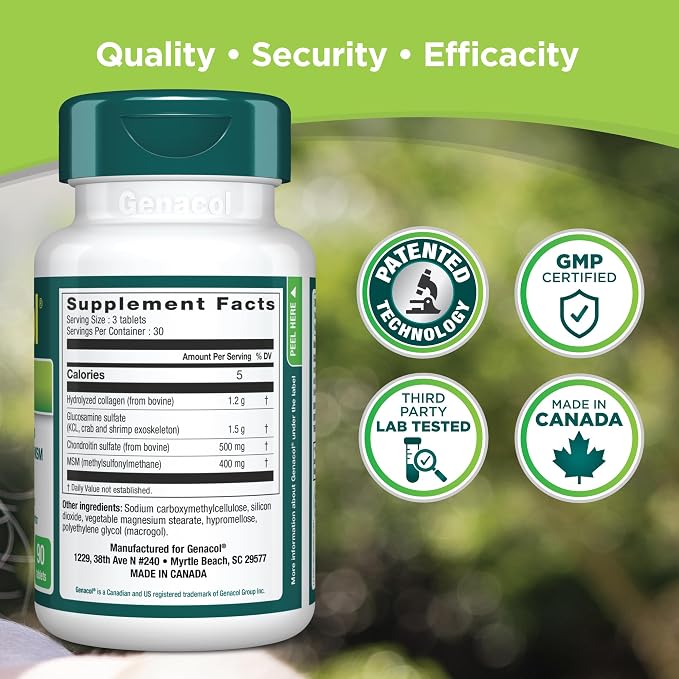 Genacol Optimum – Glucosamine, Chondroitin, MSM and Ultra-Hydrolyzed Collagen Joint Supplement, Maintains Healthy Joints, Protects & Lubricate Cartilage, 90 Tablets (30-Day Supply)