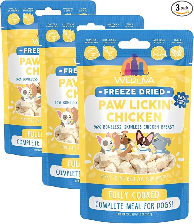 Weruva Dog Freeze Dried, Paw Lickin' Chicken with Chicken Breast, 1oz Bag (Pack of 3)