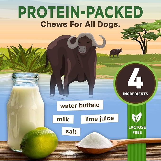 EcoKind Yak Cheese Himalayan Dog Chews, Yak Chews for Large Dogs, Long Lasting Bone for Aggressive Chewers, 4 Ingredients, Natural High Protein Dog Treats, No Additives, Water Buffalo, Large - 3 Chews