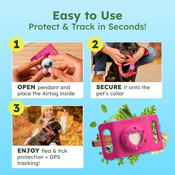 BugMD Paw Guardian Flea and Tick Prevention Pendant for Dogs with AirTag Holder, Plant-Powered Flea and Tick Control for Collars and Harnesses, (15.14 Grams) Pink