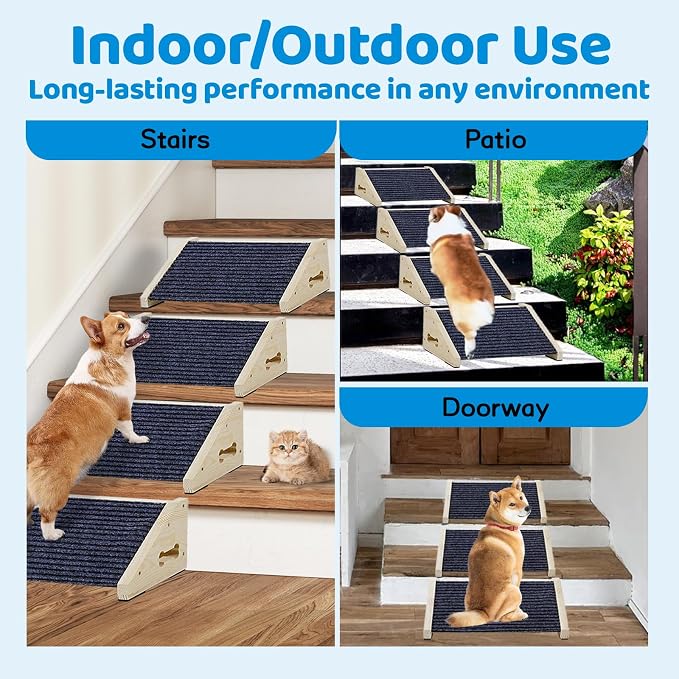 Extra Wide Dog Ramps for Stairs, Wooden Pet Ramp&Stairs for Small Dogs, Non-Slip Pet Steps for Any Staircase, Dog Stair Ramp for Injured Dogs with Anti-Slip Strip, 4 Pack