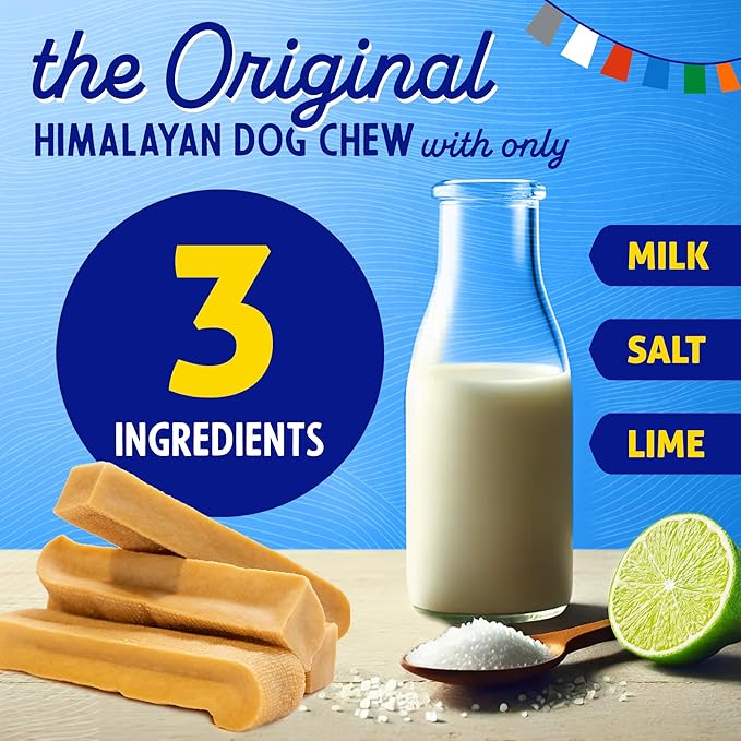 Himalayan Dog Chew Original Yak Cheese Dog Chews,100% Natural,Long Lasting,Gluten Free,Healthy&Safe Canine Treats,Lactose &Grain Free,Protein Rich,Mixed Sizes, Dogs 65 Lbs & Smaller 4Count(Pack of 2)