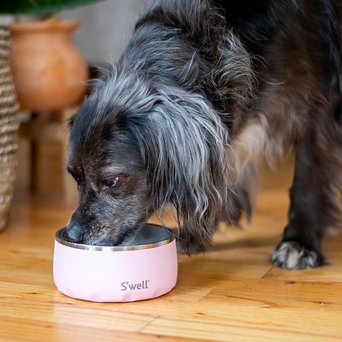 S'well Stainless Steel Pet Bowl, 16oz, Pink Topaz, for Small to Medium Size Dogs, Mess Free Design with Non Slip Rubber Bottom, Dishwasher Safe, BPA Free