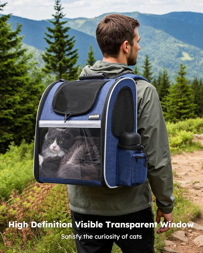 Pecute Pet Carrier Backpack, Cat Backpack Carrier, Expandable with Breathable Mesh for Small Dogs Cats Puppies, Dog Backpack Carrier for Hiking Travel Camping Outdoor, Hold Pets Up to 17 Lbs