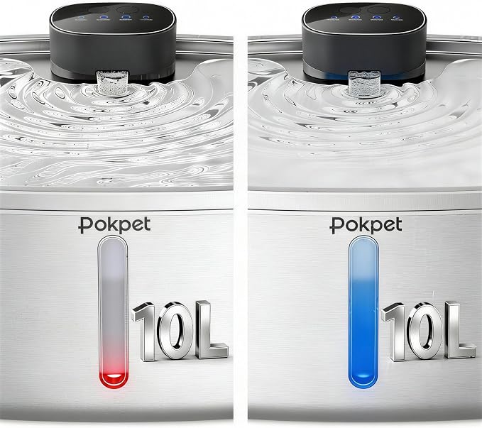 Dog Cat Water Fountain 10L Metal Wireless Dog Water Fountain Stainless Steel Water Bowl for Small Large Dog,Fresh Flow Large Capacity Dog Dispenser, Wider Drinking Area, Ultra-Quiet - 8 Filter