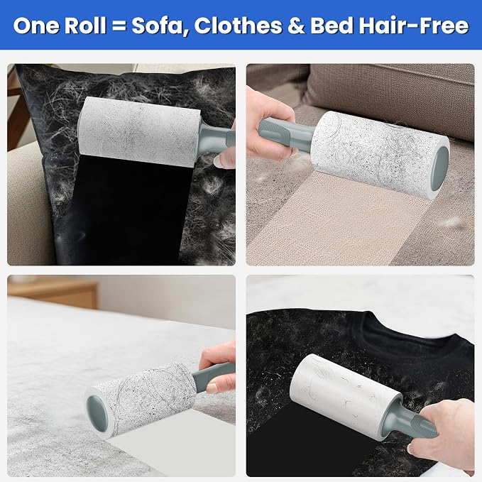 Lint Roller for Pet - Extra Sticky Hair Removal Roller 440 Pieces Value Pack Easy Tear & Quick Change Design Comes with 1 Upgraded Handle & 3 Roller Changes for Clothes & Dog & Cat Hair Removal