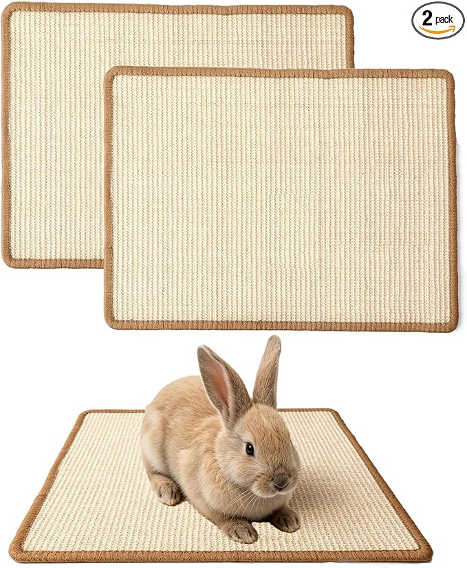 2PCS Rabbit Scratching Mats, Natural Sisal Bunny Scratch Pad Rabbit Mats for Cages, Claws and Teeth Care, Rabbit Chew Toys Bunny Accessories for Bedding Biting Sleeping Nesting (16x12in)