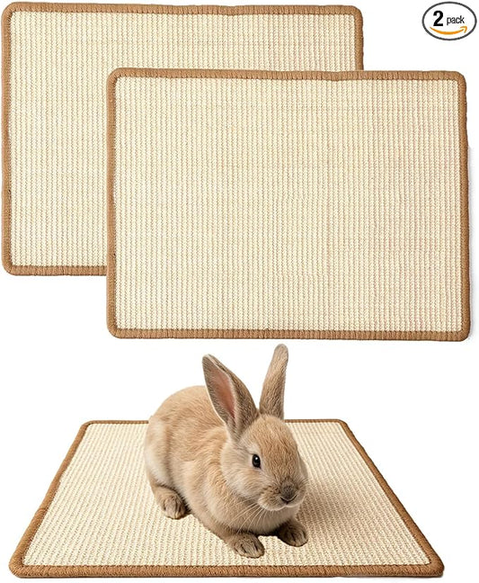 2PCS Rabbit Scratching Mats, Natural Sisal Bunny Scratch Pad Rabbit Mats for Cages, Claws and Teeth Care, Rabbit Chew Toys Bunny Accessories for Bedding Biting Sleeping Nesting (16x12in)