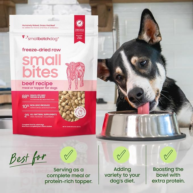 smallbatch Pets Freeze-Dried Raw Dog Food – Lamb Recipe – 7oz Small Bites – High Protein, Grain Free – Complete Meal or Topper – Made in USA with Organic Superfoods (7 Oz, Lamb)