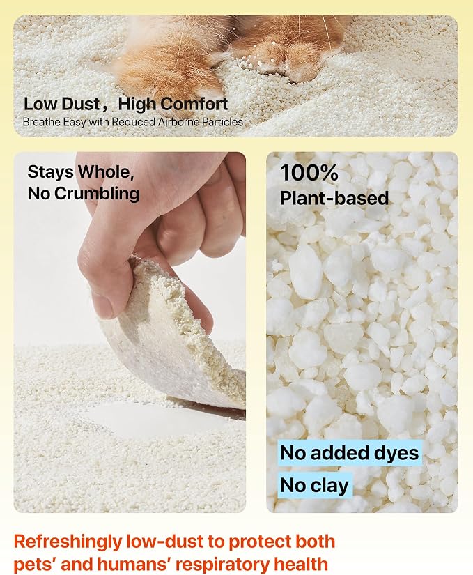 Michu Wonder Cat Litter, Cassava Plant-Based Cat Litter, Automatic Litter Box Friendly, Flushable & Fast Clumping, Low Dust Odor Control, 5.5lb/88oz - Unscented 4 Pack