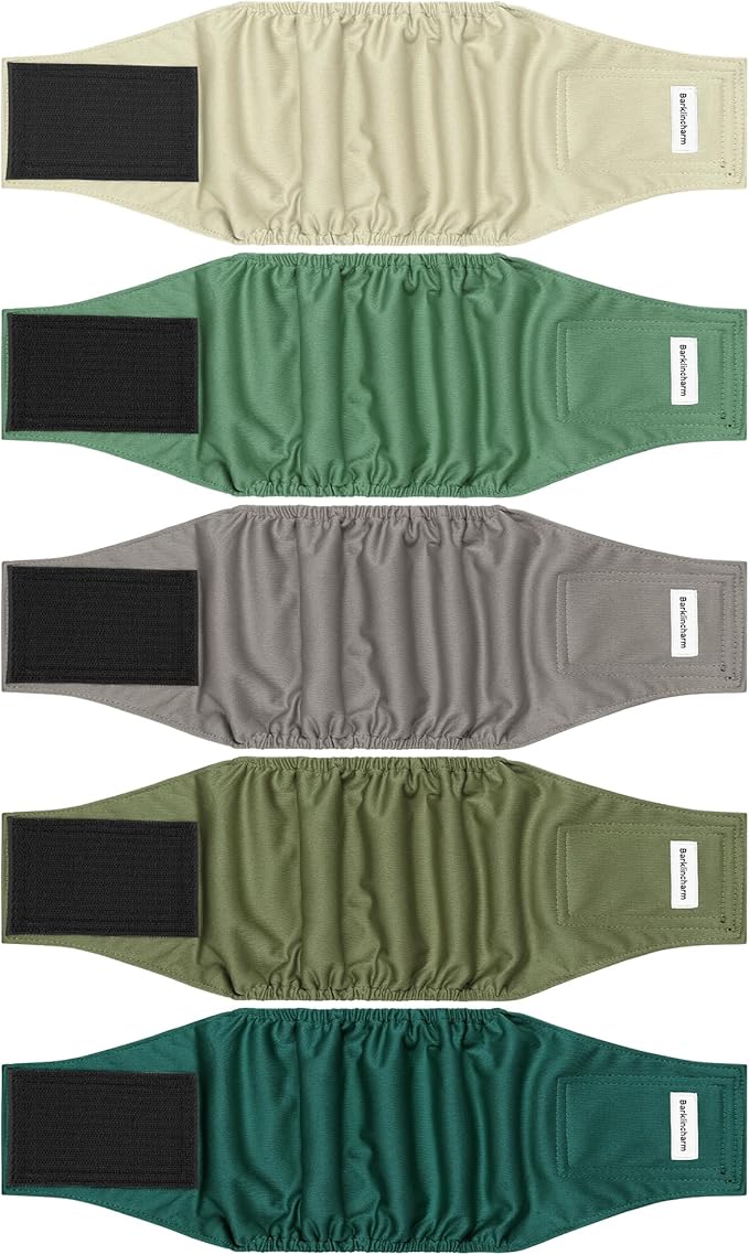 5 Pack Dog Diapers Male, High Absorbing Dog Wraps, Belly Bands for Male Dogs with Incontinence or Frequent Urination, Washable Doggie Diapers Green XXL