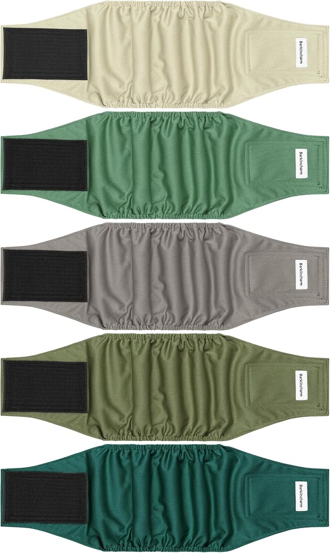 5 Pack Dog Diapers Male, High Absorbing Dog Wraps, Belly Bands for Male Dogs with Incontinence or Frequent Urination, Washable Doggie Diapers Green XS