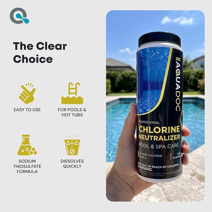 AquaDoc Chlorine Neutralizer for Pool & Hot Tub - 1 lb - Sodium Thiosulfate Formula to Help Reduce Chlorine Levels - Spa and Pool Chemicals Made in USA