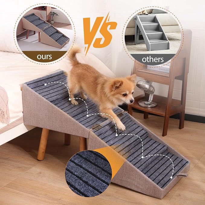 Dog Stairs 21.06" H 6-Step Pet Stairs for High Bed | Tall 6-step stairs for medium large dogs to high bed Convertible to bedside nightstand. Non-slip steps & split ottoman design