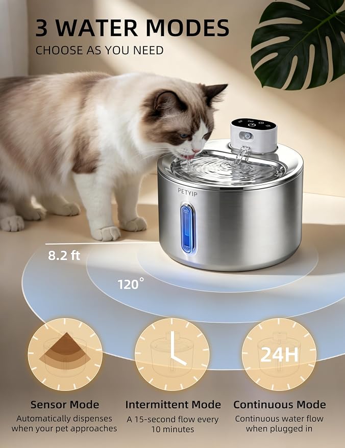 Cat Water Fountain Stainless Steel,135 Fl Oz/4L Wireless Automatic Cat Water Dispenser Large,5000mAh Battery Operated,for Cats & Dogs Indoor (Cat Fountain + 7 Set Filter)