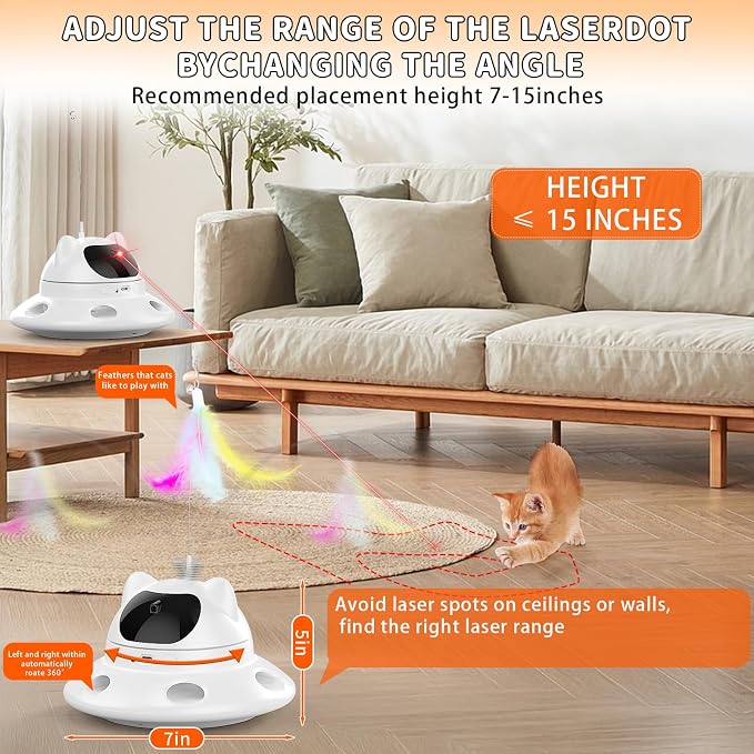 3-in-1Interactive AI Smart Play Cat Toy – Automatic Laser & Feather Toy for Indoor Cats, Keeps Cats Busy When Home Alone