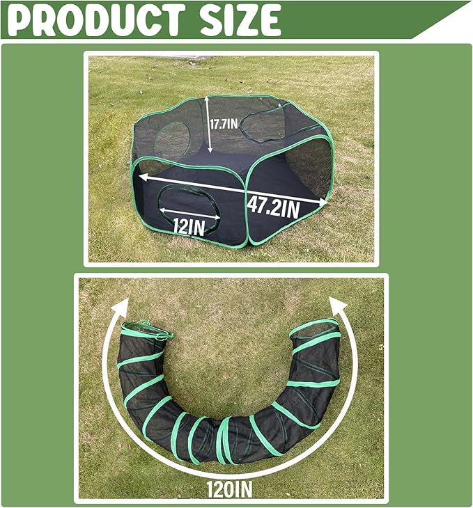 Pawtenda Outdoor Cat Enclosures for Indoor Cats, Portable Cat Tents for Outside, Outdoor Catio, Enclosed Cat Playpen with Tunnel, Pet Tents for Cats, Rabbit, Puppy and Other Small Animal