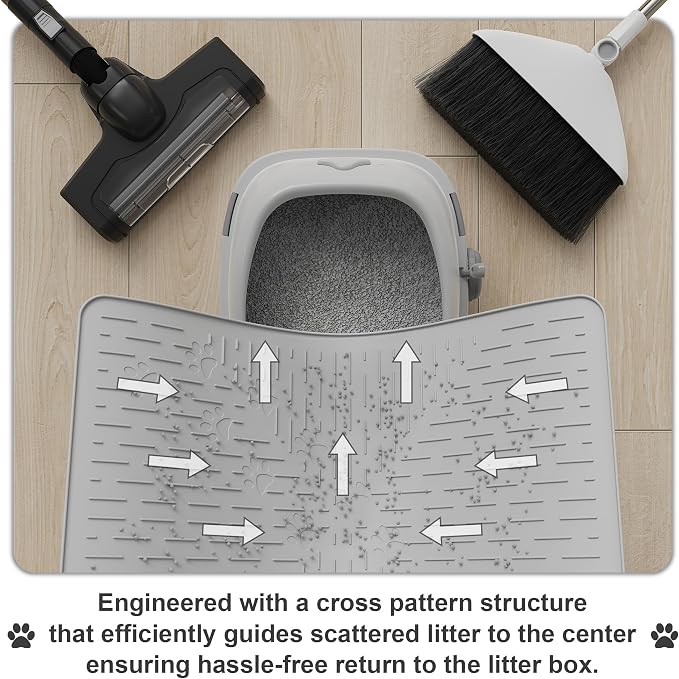OHMO Cat Litter Mat Trapping Mat Premium Silicone Rubber 23.5x16 Ash Grey, Waterproof and BPA Free Kitty Litter Box Mat, Easy to Clean and Keeps the Floor Tidy