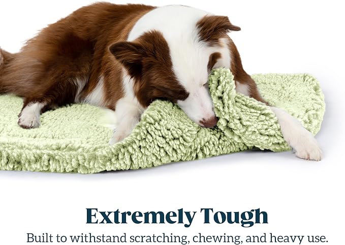 PELZIN Stoutwool Indestructible Dog Bed - Fluffy Chew Proof Dog Crate Pad - Tough Kennel Pad for Aggressive Chewers - Ideal for Extra Large Breeds & Fits 48-Inch Crate - 47"x29", Gleam