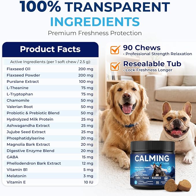 Calming Chews for Dogs 270pc Dog Calming Chews - Anxiety Relief Relaxing Calm Dog Melatonin Treats,Bites for Puppy,Small-Large Dogs Anxiety,Daily Stress & Separation,Fireworks,Thunder,Barking Support