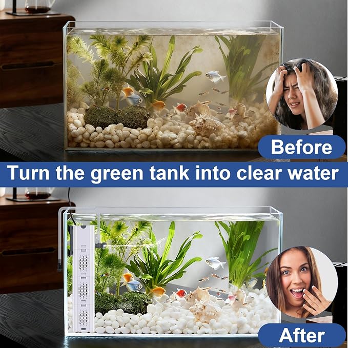 320 GPH 4-in-1 aquarium filter, 60-100 gallon fish tank filters Filtration and Oxygenation, filter for fish tank with biochemical cotton, ceramic beads, Multi-functional turtle tank filter(20 W)