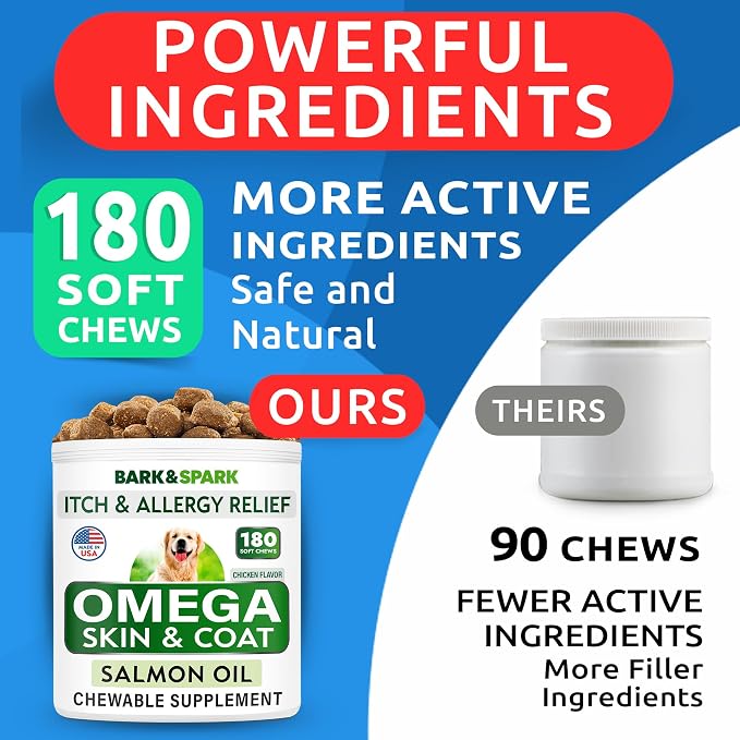 BARK&SPARK (Pack of 2 Omega 3 for Dogs - 360 Fish Oil Chews for Dog Shedding, Skin Allergy, Itch Relief, Hot Spots Treatment - Joint Health - Skin & Coat Supplement - EPA&DHA Fatty Acids