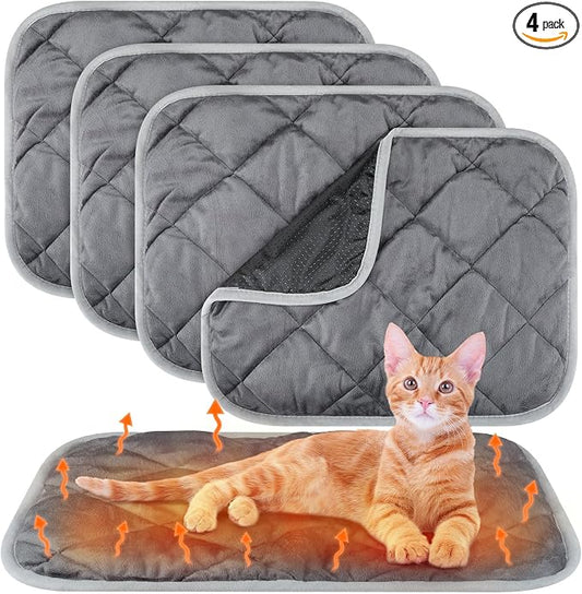 4 Pack Self Heating Cat Pad Self Warming Dog Mat Reflects Body Heat Extra Warm Thermal Pet Pad Washable Dog Cat Bed Crate Bed Mat Blanket(Gray,16 x 20 Inch)