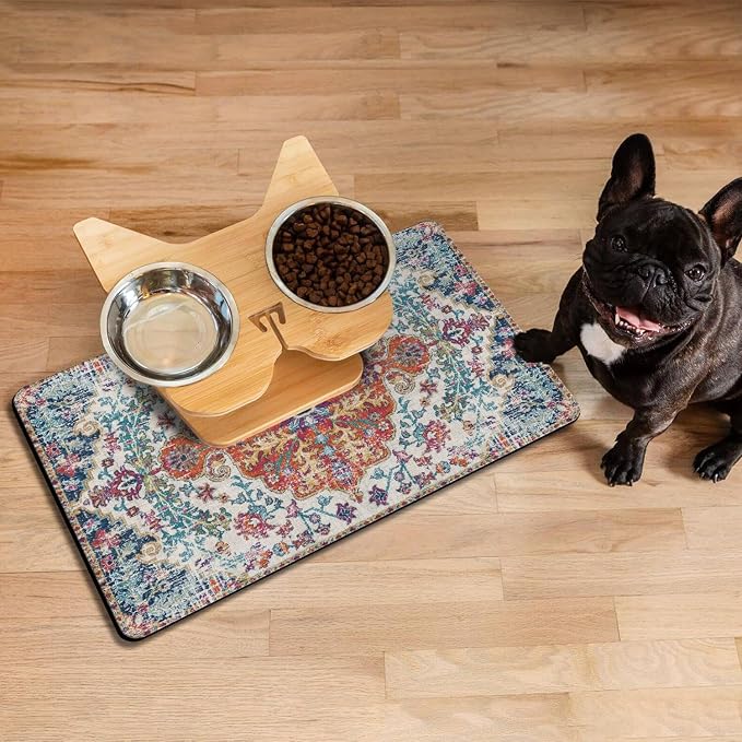 Pet Feeding Mat for Floors Cat Food Mat Waterproof Dog Food Mat and Water Absorbent Quick Dry Non Slip Mat for Cat Bowls