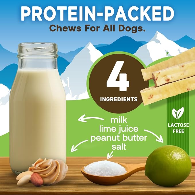 EcoKind Yak Cheese Himalayan Dog Chews, Yak Chews for Small Dogs, Long Lasting Bone for Aggressive Chewers, 4 Ingredients Natural High Protein Dog Treats, No Additives, Peanut Butter, Small - 16 Chews