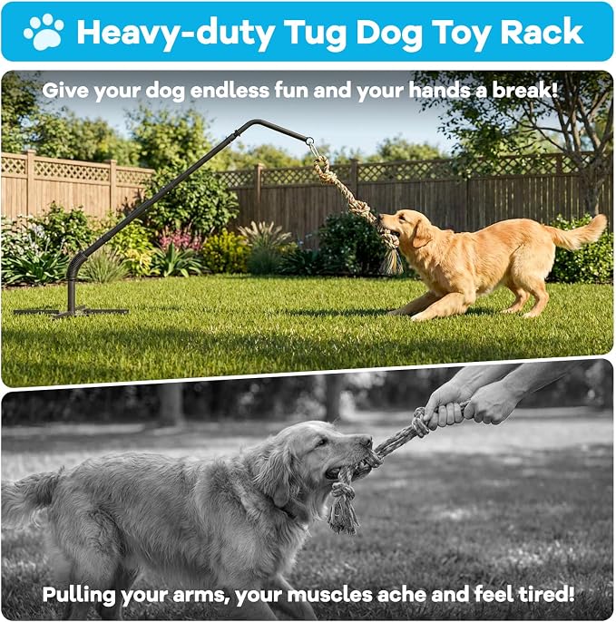Outdoor Tug of War Dog Toy with Strengthen Spring Pole, Sturdy & Durable, Adjustable Height for Large, Medium & Small Dogs;3 Kinds Dog Tug of War Toys for Self-Play & Interactive in Park, Yard & Lawn