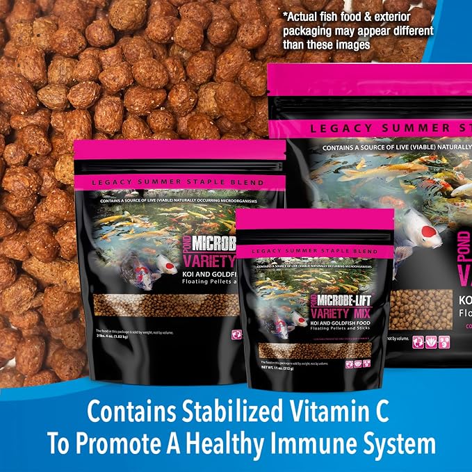 MICROBE-LIFT MLLVMSM Variety Mix Floating Fish Food Pellets and Sticks for Ponds, Water Gardens, and Fountains, for Live Goldfish and Koi, 11 Ounces (Pack of 2)