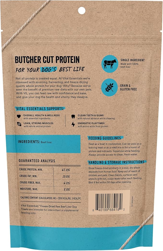 Vital Essentials Freeze Dried Dog Treats | Beef Liver, Single Ingredient | Premium Quality | Grain Free Training Treats for Dogs, 5.5 oz Bag