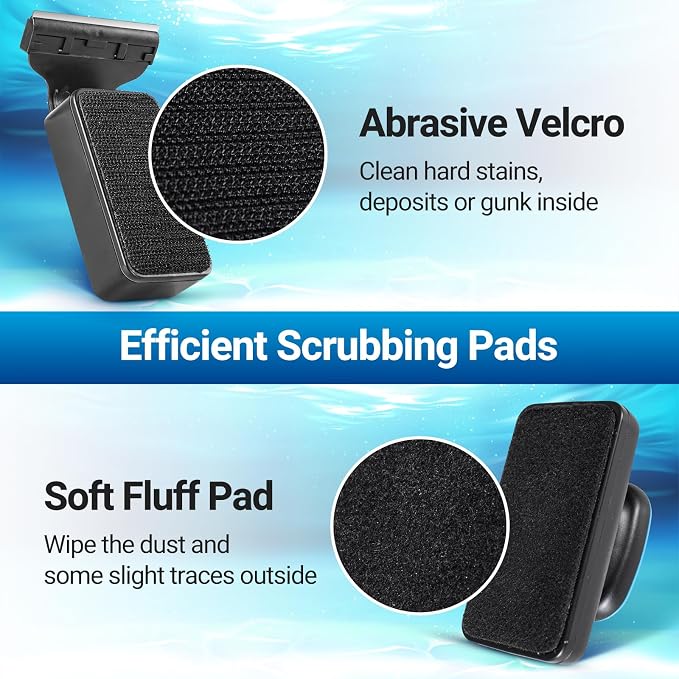 Yaubay Aquarium Magnet Glass Cleaner, Magnetic Fish Tank Cleaner with Algae Scraper, Double Sided Cleaning Scrubber Brush with Handle, Titanium Blade, Self-Floating, Fit Max 1/4" Thick Glass, Medium