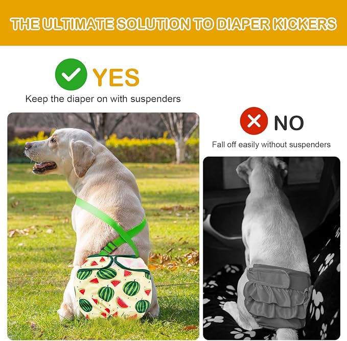 Avont 3 Pack Washable Female Dog Diaper with Suspender, Reusable Girl Doggie Diapers for Small Medium Large Doggy in Heat Cycle Period Incontinence