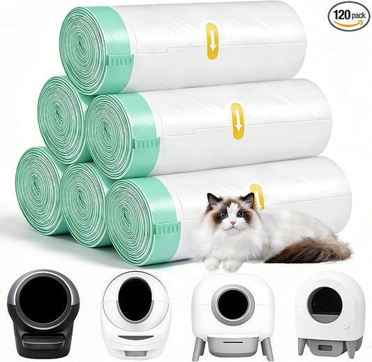 Thickened Automatic Cat Litter Box Liner Bag, 120 Count 26"×16", Extra Thick Leakproof, Tear-Resistant, Heavy Duty Enhanced Load-Bearing Strength, Fit for Litter Robot 3&4 Cat Litter Bags
