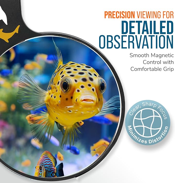 Flipper DeepSee 5" Magnetic Aquarium Viewer – Optical-Grade Magnifying Lens for Glass & Acrylic Tanks up to 5/8" Thick – Hands-Free Underwater Viewing for Fish, Corals & Aquarium Photography – Black