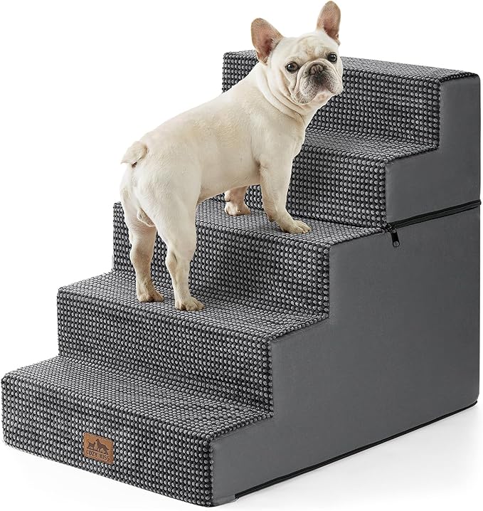 COZY KISS Dog Stairs for Small Dogs, 5 Tier Removable Wider Pet Stairs for Couch and Bed, 23.6" H Non-Slip Dog Steps for Puppies and Old Cats with Support Board, 19.7x29.5x23.6 inch, Dark Grey