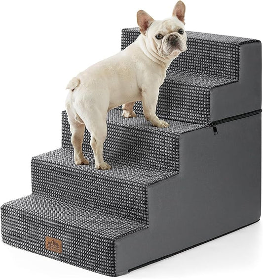COZY KISS Dog Stairs for Small Dogs, 5 Tier Removable Wider Pet Stairs for Couch and Bed, 23.6" H Non-Slip Dog Steps for Puppies and Old Cats with Support Board, 19.7x29.5x23.6 inch, Dark Grey