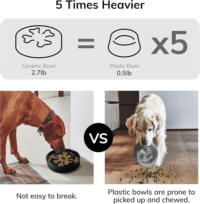 Slow Feeder,Ceramic-Slow Feeder Dog Bowls Elevated for Medium and Large Breed,2.5 Cups Slow Feed Dog Bowl with Stand,Black