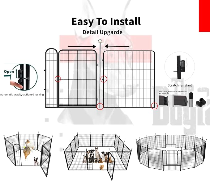Dog Play Pen Indoors/Outdoor,32'' Portable Dog Fence with Easy-Carry Straps,12 Panels Dogs Pen Play Pen for Medium/Large Dogs,Rustproof Metal Pet Playpen for Camping RV Yard (with Two Doors)