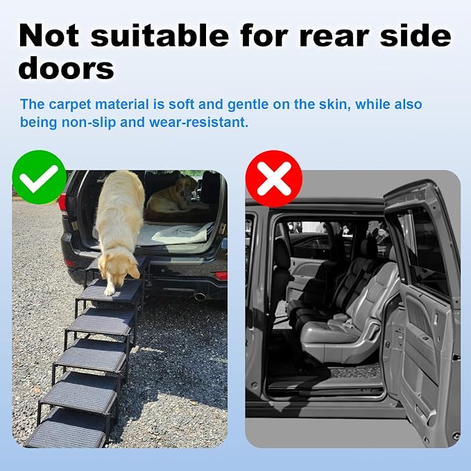 Extra Wide Dog Ramp for Car Truck and SUV Dog Stairs for Large Dogs Folding Pet Stairs with Non-Slip Rug Surface Supports Up to 280 lbs (Wide 5 Steps)