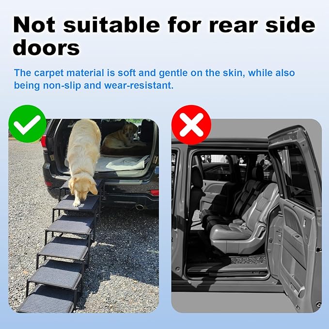 Extra Wide Dog Ramp for Car Truck and SUV Dog Stairs for Large Dogs Folding Pet Stairs with Non-Slip Rug Surface Supports Up to 280 lbs (Wide 6 Steps)