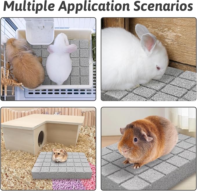 Hamiledyi Rabbit Scratch Foot Pads - 4 PCS Natural Small Animal Lava Stone Teeth Grinding & Scratching Pad Rabbit Cage Mats 6 Pcs Rabbit Resting Mat for Wire Floor Cages Plastic Bunny Feet Pad