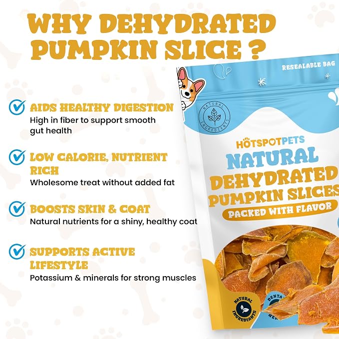 hotspot pets Dehydrated Natural Pumpkin Slices for Dogs - Crunchy Treats - 2lb Value Bag, All-Natural - High Protein, Great for Sensitive Stomachs, Low Fat, a Healthy Rawhide Alternative for All Dogs
