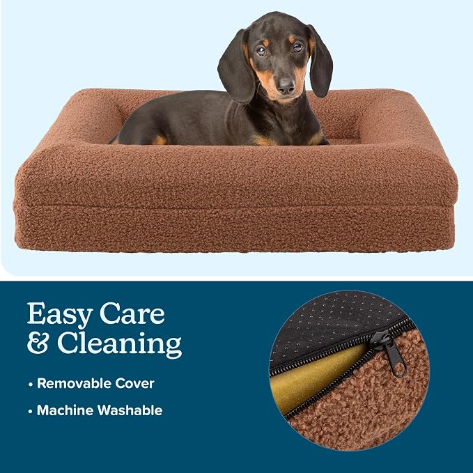 Orthopedic Dog Bed - 26in Small Dog Bed with Supportive Bolster, Nonslip Bottom, and Removable Washable Cover - Memory Foam Puppy Bed for Small Dogs and Cats - Dog Products by PETMAKER (Brown)