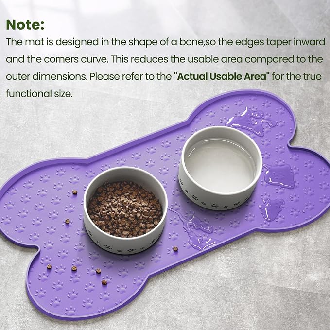 PWTAA Dog Food Mat Anti-Slip Silicone Dog Bowl Mat Thicker Pet Placemat Waterproof Cat Feeder Pad with Raised Edge Puppy Kitten Feeding Mats Suitable Small Medium-Sized Dogs Cats Eating Tray